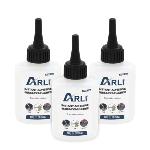 ARLI Sekundenkleber 3x 50g Universal Cyanacrylat Kleber stark schnell Reparaturkleber Klebstoff für Papier Leder Metall Holz Kunstsoff Gummi Porzellan Keramik Superglue Alleskleber (150g) von ARLI