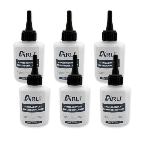 ARLI Sekundenkleber 6x 50g Universal Cyanacrylat Kleber stark schnell Reparaturkleber Klebstoff für Papier Leder Metall Holz Kunstsoff Gummi Porzellan Keramik Superglue Alleskleber (300g) von ARLI