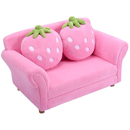 Kinder-Sofa, gepolsterter Kleinkind-Couchstuhl mit ergonomischer Rückenlehne und 2 Erdbeerkissen, Doppelsitz, Kleinkind-Sessel für Jungen und Mädchen von ARLIME