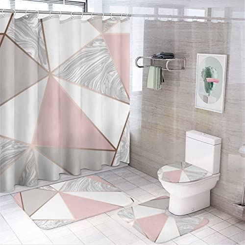 4 Stück Duschvorhang Set weicher & Rutschfester Badteppich, U-förmige Konturmatte, Toilettendeckelabdeckung für das Badezimmer (Rose) von ARLTTH
