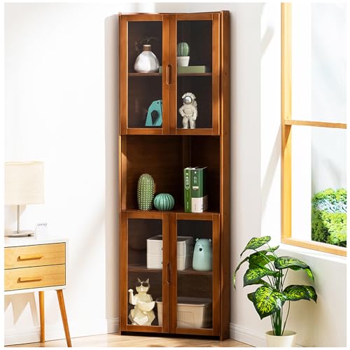 ARMERI 5-Tier Eckschrank - Bamboo Tall Storage Organizer Rack mit Acryltüren, Standing Bookshelf Display Stand, für Wohnzimmer, Küche, Home Office,A,60×166cm/23.6×65.3in von ARMERI