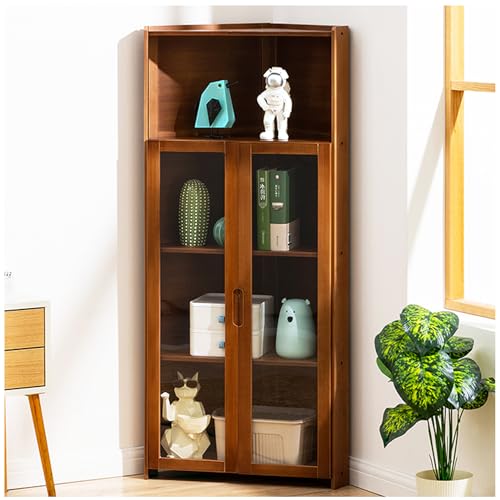 ARMERI Eckschrank, Hoher Lagerschrank mit Acryltüren, 5-stöckiges Bambus Bücherregal Display Regal für Wohnzimmer, Küche, Balkon, Kleiner Raum,A,60×126cm/23.6×50in von ARMERI