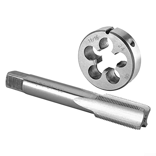 11/16-Zoll-24 UNEF Gewindebohrer und Schneideisen-Set, HSS-Maschinengewindebohrer mit rundem Gewindeschneideisen, Rechtshänder von ARMYJY