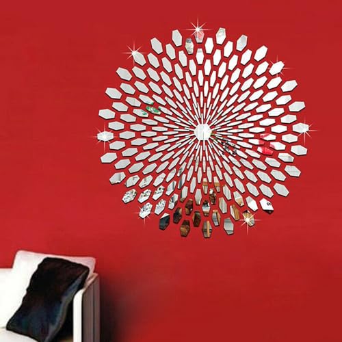 ARMYJY 3D-Acryl-Spiegel-Wandaufkleber, abnehmbarer Spiegel-Wandaufkleber, Sonne, dreidimensional, Wohnzimmer, Büro, Dekoration, einfacher Stil (Silber) von ARMYJY