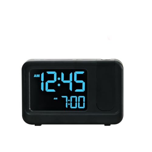 ARMYJY Digitale Projektionsuhr, großes LCD-Display, Dual-Netzteil, einstellbare Helligkeit, Wochenendmodus, Schlummerfunktion für Schlafzimmerdecke (schwarz und schwarz) von ARMYJY
