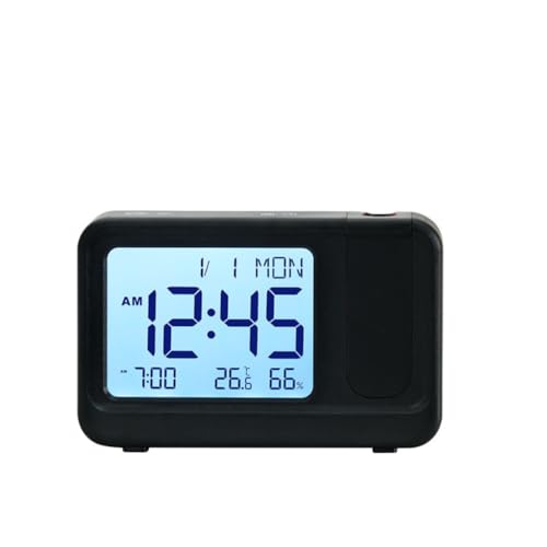 ARMYJY Digitale Projektionsuhr, großes LCD-Display, Dual-Netzteil, einstellbare Helligkeit, Wochenendmodus, Schlummerfunktion für Schlafzimmerdecke (schwarz und weiß) von ARMYJY
