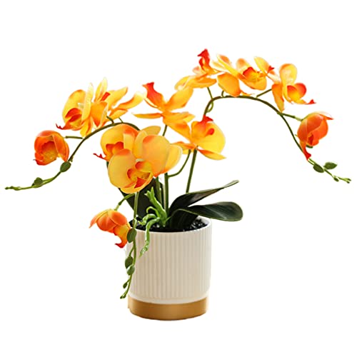 ARMYJY Künstliche Phalaenopsis-Blumen, 33 cm, künstliche Orchidee, Bonsai im Topf, künstliche Blumen für Tisch, Wohnzimmer, Heimdekoration, Orange von ARMYJY