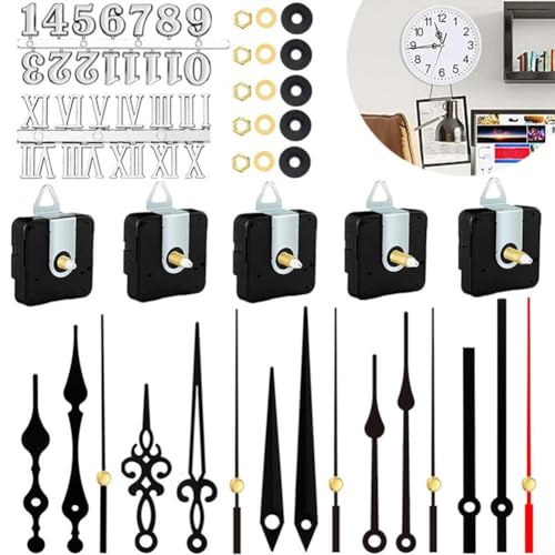 DIY Quarz Wanduhr Mechanismus Kit enthält 5 Uhrwerke und Zubehör für individuelle Designs (Silber) von ARMYJY