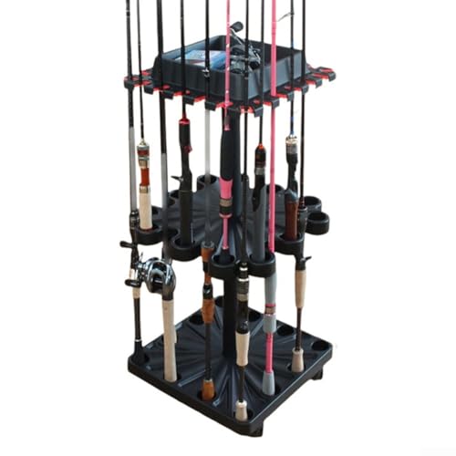 Garage Angelrute Aufbewahrungssystem, Hält 24 Ruten, Verstellbares Display, Kratzfestes ABS-Material, Bewegliche Basis, Zubehörbox von ARMYJY