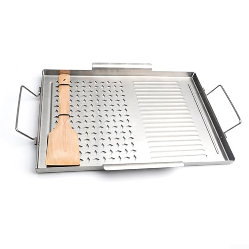 Grillplatte mit Griffen, Edelstahl, groß, antihaftbeschichtet, für Outdoor, Innenbereich, Kochen, Camping Grillplatte mit Griffen, Edelstahl, groß, antihaftbeschichtet, für Outdoor, Innenbereich, Kochen, Camping von ARMYJY