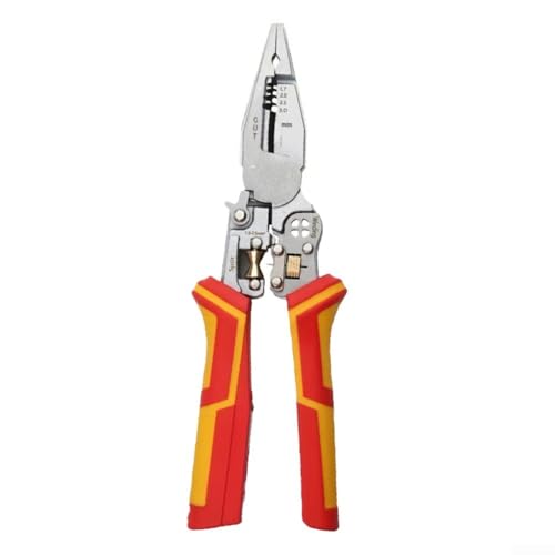 Isolierte Abisolierzange, Multifunktionszange mit Spannungsprüfer, federbelasteter, ergonomischer Griff für elektrische Arbeiten mit 10–24 AWG (Rot und Gelb) von ARMYJY