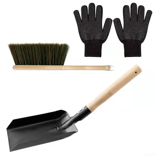 Kohlenschaufel und Herdbürste Set, Kamin Schaufel und Bürste Kit mit Silikon Handschuhe Kamin Werkzeuge Set von ARMYJY