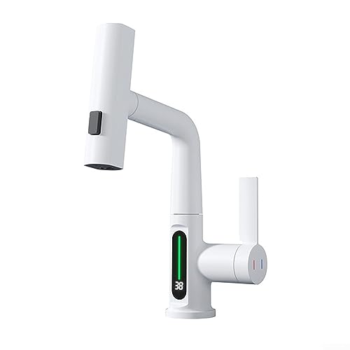 Küchenarmatur mit Digitalanzeige, schwenkbarer Wasserfall-Küchenarmatur, intelligenter ausziehbarer Waschtischarmatur für Küche, Badezimmer (weiß) von ARMYJY
