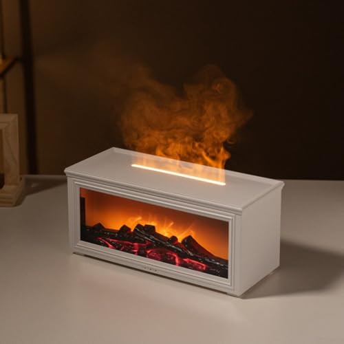 Simulation 3D-Kamin Flamme Aroma Diffuser, 7 Farben Stimmungsbeleuchtung und Luftbefeuchter-Funktion mit Fernbedienung für Zuhause und Büro (weiß) von ARMYJY