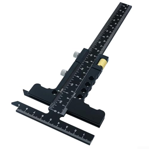 T-förmiges Anreißlineal für Holzbearbeitung, Aluminiumlegierung, T-Form, Gleitlineal für Tischlermessung (mit Stimmung, schwarz) von ARMYJY