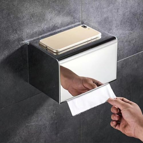 Taschentuchbox 304 Edelstahl quadratisch Badezimmer wasserdichte Papierrolle ​ (Silber) von ARMYJY