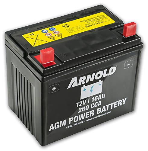 ARNOLD AGM Starterbatterie 12V 16Ah, 280 CCA für Rasentraktoren 5032-U3-0002, 12 V, schwarz von ARNOLD