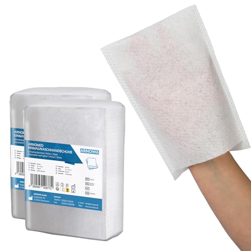 100x ARNOMED® Einmalwaschlappen aus Molton, Einmal Waschhandschuhe für Erwachsene & Babys, Einweg Waschlappen Weich & Sanft, Waschhandschuhe Einweg, Wegwerf Waschlappen, Einweg Lappen von ARNOMED