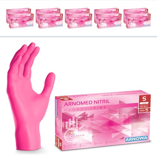 1000 Stück ARNOMED Einweghandschuhe Pink, Einmalhandschuhe S, Nitril Handschuhe, Nitrilhandschuhe puderfrei, Gummi-Handschuhe Einweg, Schutzhandschuhe, Handschuhe Nitril in XS, S, M, L, XL von ARNOMED