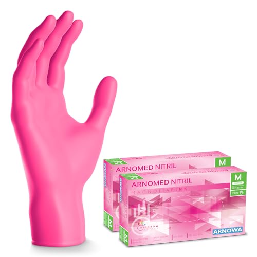 1000x ARNOMED Einweghandschuhe Pink 10x100 Stk, Einmalhandschuhe M, Nitril Handschuhe Einweg, Nitrilhandschuhe puderfrei, Gummihandschuhe Einweg Schutzhandschuhe Handschuhe Nitril in XS, S, M, L, XL von ARNOMED