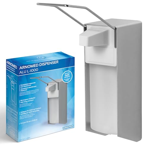 1x ARNOMED Desinfektionsspender Aluminium, Seifenspender für 1000ml, langer Armhebel, Seifenspender zur Wandbefestigung, Eurospender für Desinfektionsmittel, Soap Dispenser, Desinfektionsmittelspender von ARNOMED