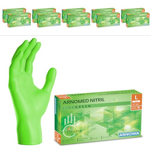 2000 Stück ARNOMED Einweghandschuhe Grün, Einmalhandschuhe L, Nitril Handschuhe Einweg, Nitrilhandschuhe puderfrei, Gummihandschuhe Einweg, Schutzhandschuhe, Handschuhe Nitril in XS, S, M, L, XL von ARNOMED