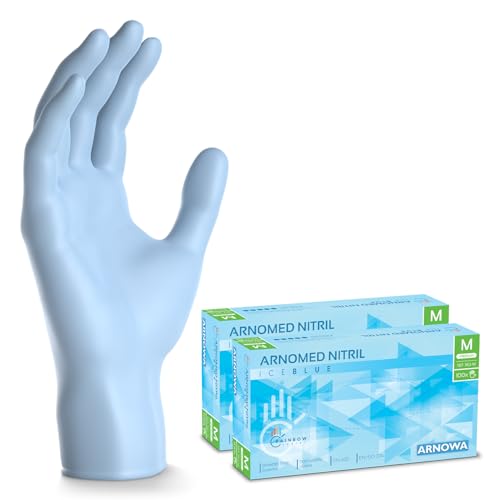 200x ARNOMED Einweghandschuhe Hellblau (2x100 Stück), Einmalhandschuhe M, Nitril Handschuhe Einweg, Nitrilhandschuhe puderfrei, Gummihandschuhe Einweg, Schutz-Handschuhe Nitril in XS, S, M, L, XL von ARNOMED