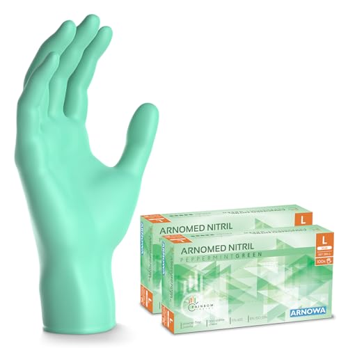 400x ARNOMED Einweghandschuhe Grün (4x100 Stk.), Einmalhandschuhe L, Nitril Handschuhe Einweg, Nitrilhandschuhe puderfrei, Gummihandschuhe Einweg, Schutzhandschuhe, Handschuhe Nitril XS, S, M, L, XL von ARNOMED