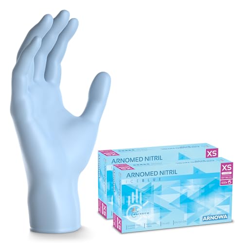 400x ARNOMED Einweghandschuhe Hellblau (4x100 Stück), Einmalhandschuhe XS, Nitril Handschuhe Einweg, Nitrilhandschuhe puderfrei, Gummihandschuhe Einweg, Schutz-Handschuhe Nitril in XS, S, M, L, XL von ARNOMED