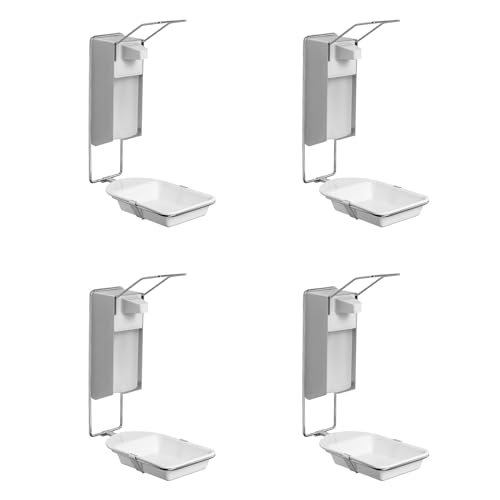 4x ARNOMED Desinfektionsspender mit Tropfschale, Aluminium Seifenspender für 1000ml, Seifenspender zur Wandbefestigung mit langem Armhebel, Eurospender für Desinfektionsmittel, Soap Dispenser, Spender von ARNOMED