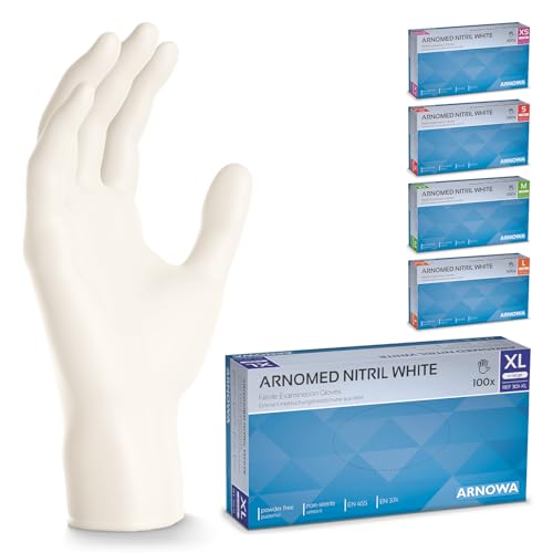 500 Stück ARNOMED Einweghandschuhe Weiß, Einmalhandschuhe XL, Nitril Handschuhe Einweg, Nitrilhandschuhe puder-/latexfrei, Gummihandschuhe Einweg, Schutzhandschuhe, Handschuhe Nitril XS, S, M, L, XL von ARNOMED