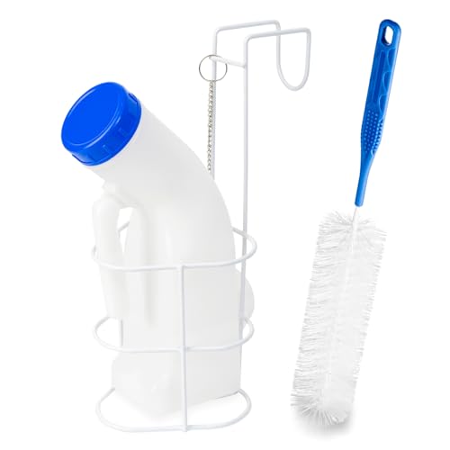 ARNOMED® PP Urinflasche Universal für Männer & Frauen 1L [MIT HALTERUNG & BÜRSTE], Urinhilfe für Unterwegs mit Verschlusskappe, Eckige Harnflasche, Pinkelflasche für Notfälle, Urinente, Urinal von ARNOMED