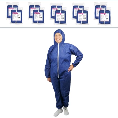 ARNOMED 10x PP-Schutzanzug Extra Stark, Ganzkörperanzug Blau 50g/m², Maleranzug-Einweg XXL, Arbeits-Overalls für Herren/Damen mit Kapuze, Einweg Overall, Schutzanzug Einweg, Lackieranzug von ARNOMED