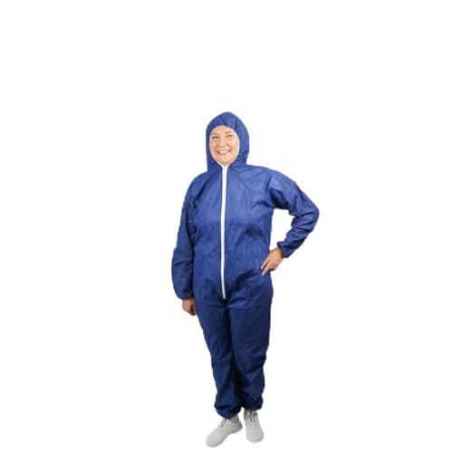 ARNOMED 50x PP-Schutzanzug Extra Stark, Ganzkörperanzug Blau 50g/m², Maleranzug-Einweg L, Arbeits-Overalls für Herren/Damen mit Kapuze, Einweg Overall, Schutzanzug Einweg, Lackieranzug von ARNOMED