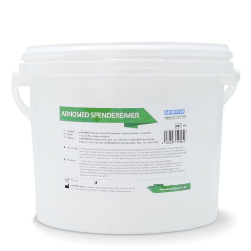 1x ARNOMED® Desinfektionstücher Eimer [3,4L], Desinfektionstücher Eimer mit Deckel, Desinfektionstücher in Spenderdose, Spenderbox für Vlies Tücher, Spendersystem für Flächendesinfektionstücher von ARNOMED