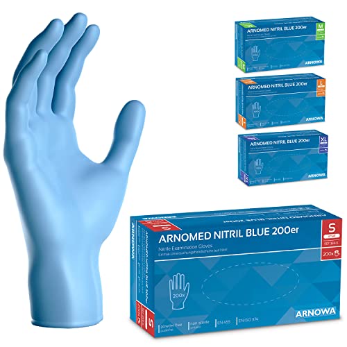 ARNOMED Einweghandschuhe Blau 200 Stück/Box, Einmalhandschuhe S, Nitrilhandschuhe puderfrei, Handschuhe Einweg latexfrei, Gummihandschuhe Einweg, Handschuhe Nitril, Einmalhandschuhe in S, M, L & XL von ARNOMED