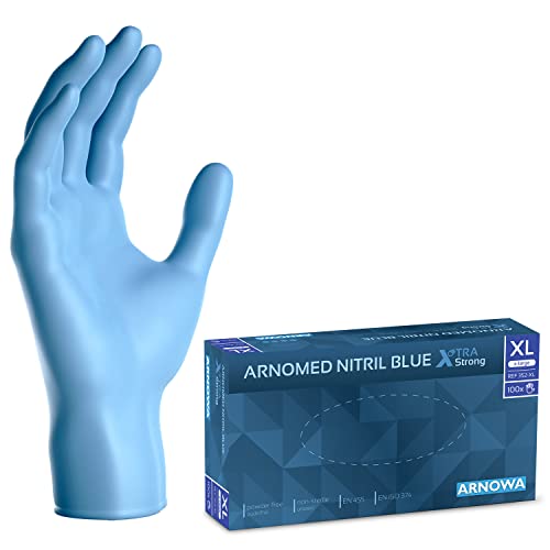 ARNOMED Einweghandschuhe Blau Extra Stark, Einmalhandschuhe in XL, 50% dickere Nitrilhandschuhe, 100 Stk./Box, Handschuhe Einweg puderfrei, latexfreie Gummihandschuhe, Einweghandschuhe in S, M, L & XL von ARNOMED