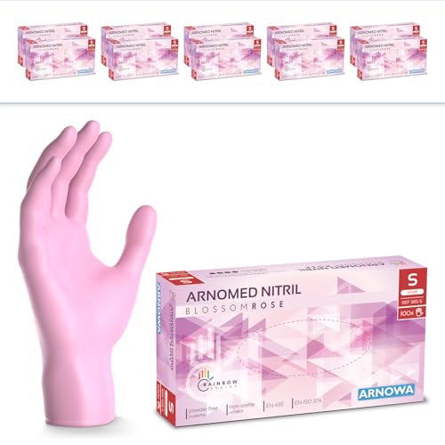 1000 Stück (10x100) ARNOMED Einweghandschuhe Rosa, Einmalhandschuhe S, Nitril Handschuhe Einweg, Nitrilhandschuhe puderfrei, Gummihandschuhe Einweg, Schutzhandschuhe, Handschuhe Nitril in XS, S, M, L von ARNOMED