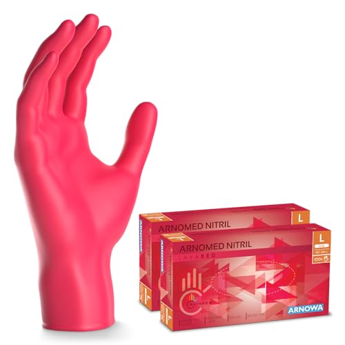 200x ARNOMED Einweghandschuhe Rot (2x100 Stück), Einmalhandschuhe L, Nitril Handschuhe Einweg, Nitrilhandschuhe puderfrei, Gummihandschuhe Einweg, Schutzhandschuhe, Handschuhe Nitril XS, S, M, L, XL von ARNOMED