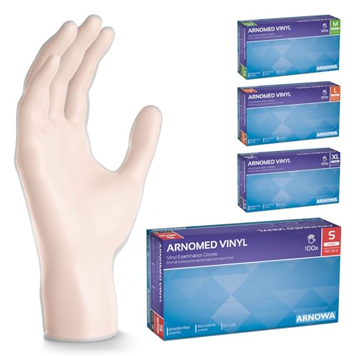 ARNOMED Einweghandschuhe S, Vinyl Handschuhe 200 Stk (2x10 Stk), Einmalhandschuhe, Handschuhe Einweg puderfrei, Gummihandschuhe Einweg latexfrei, Einweg Handschuhe, Einmalhandschuhe in S, M, L, XL von ARNOMED