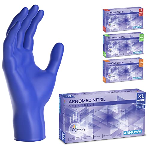 ARNOMED Einweghandschuhe Dunkelblau 100 Stück/Box, Nitrilhandschuhe XL, Einmalhandschuhe, Handschuhe Einweg puderfrei, latexfreie Gummihandschuhe, Einweghandschuhe in S, M, L & XL verfügbar von ARNOMED