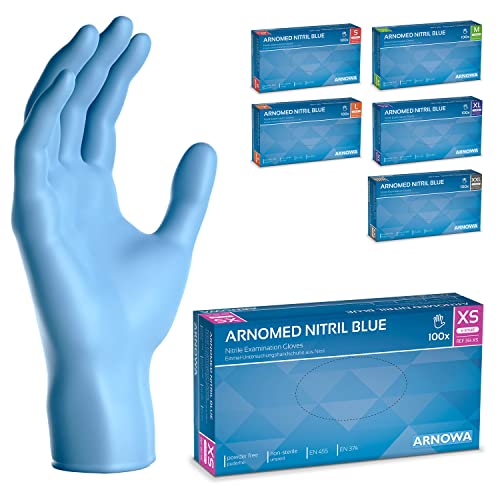 ARNOMED Nitril Einweghandschuhe 100 Stück/Box, XS, puderfreie & latexfreie Einmalhandschuhe, Blaue Nitrilhandschuhe, in Gr. XS, S, M, L, XL & XXL verfügbar von ARNOMED