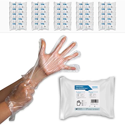 10.000 ARNOMED PE-Einmalhandschuhe Einweg Herren (100 Beutel á 100 Stück), Einweg Handschuhe, Haushaltshandschuhe für Lebensmittel transparent, Schutzhandschuhe zum Haare färben, Dieselhandschuhe von ARNOMED