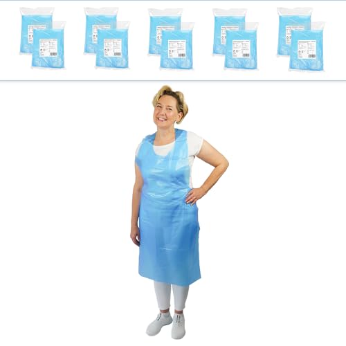 ARNOMED PE Einwegschürzen 500 Stk, Schürze Wasserdicht, Plastikschürzen 18µ dick, Geblockte Einmalschürzen Gr 75x125cm, Schürze Blau Ölbeständig, Fleischer-/Metzger-Schürze, Medizinische Einwegschürze von ARNOMED