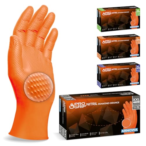PROGRIP Einweghandschuhe Diamant Grip, Orange, Einmalhandschuhe Extra Stark, Nitrilhandschuhe Gr. XXL, 2x dicker, Handschuhe Einweg, Arbeitshandschuhe für Werkstatt & Montage, 100 Stück (2x50 Stk) PROGRIP Einweghandschuhe Diamant Grip, Orange, Einmalhandschuhe Extra Stark, Nitrilhandschuhe Gr. XXL, 2x dicker, Handschuhe Einweg, Arbeitshandschuhe für Werkstatt & Montage, 100 Stück (2x50 Stk) von ARNOMED