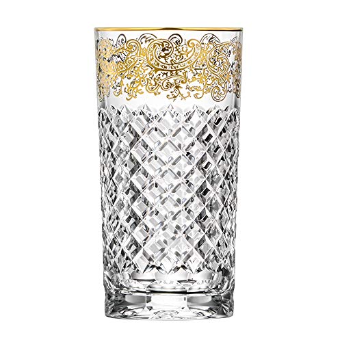 ARNSTADT KRISTALL Longdrinkglas Wasserglas Saftglas Arabeske Gold (14 cm) Kristallglas mundgeblasen · handgeschliffen · Handmade in Germany · inkl. 24 Karat Goldrand von ARNSTADT KRISTALL