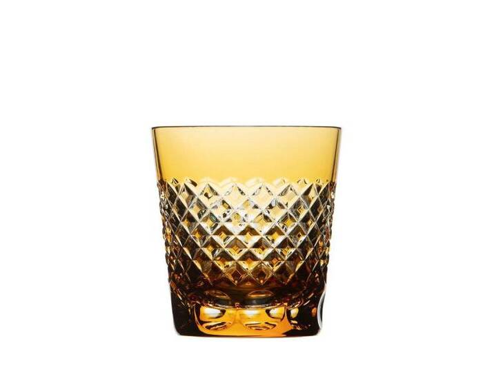 ARNSTADT KRISTALL Tumbler-Glas Trinkglas Becher Karo amber (9cm) Kristallglas mundgeblasen · handgesc von ARNSTADT-KRISTALL