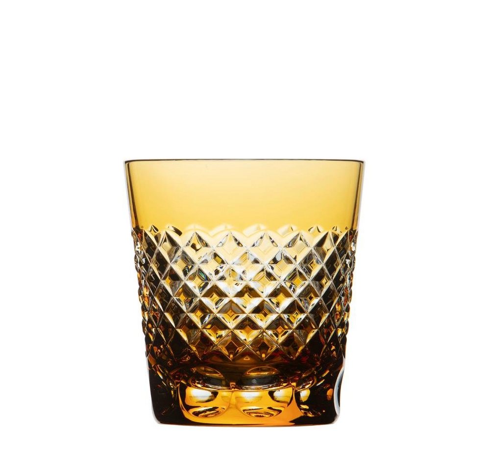 ARNSTADT KRISTALL Tumbler-Glas Trinkglas Becher Karo amber (9cm) Kristallglas mundgeblasen · handgesc von ARNSTADT KRISTALL