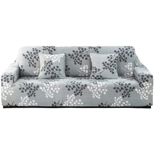 ARNTY Sofabezüge, Moderne Elastischer Sofabezug Stretch 1/2/3/4 Sitzer Couchbezug Antirutsch Blumendruck Sofahusse für Couch Möbelschutz (Blätter, 3 Sitzer Sofabezüge:181-230cm) von ARNTY