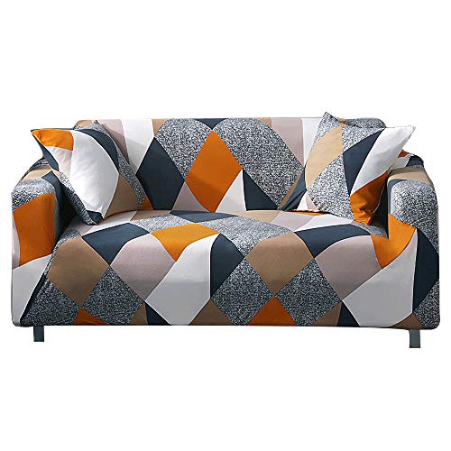 ARNTY Sofabezüge, Moderne Elastischer Sofabezug Stretch 1/2/3/4 Sitzer Couchbezug Antirutsch Blumendruck Sofahusse für Couch Möbelschutz (Bunt-Quadrat, 2 Sitzer Sofabezug:141-180cm) von ARNTY